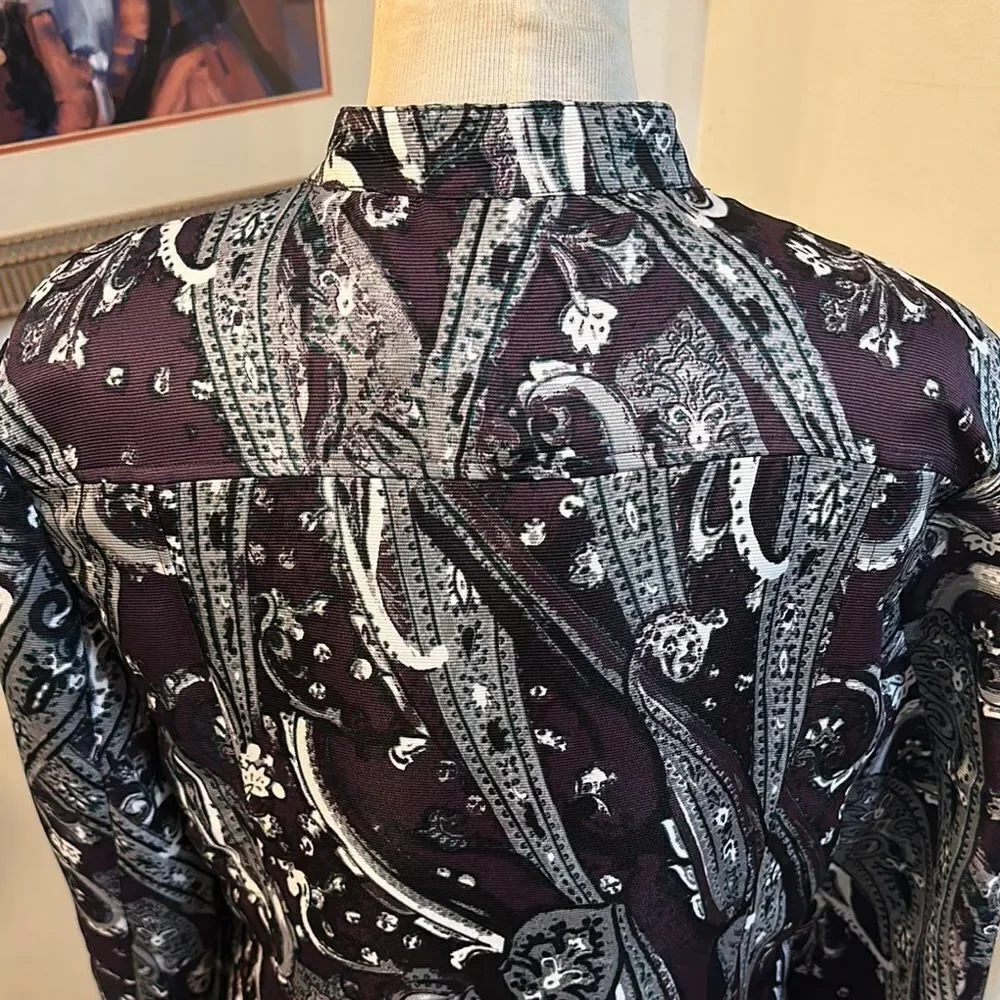 Chico's Burgundy/Black/White Paisley Pattern Jacket Size 2-Large